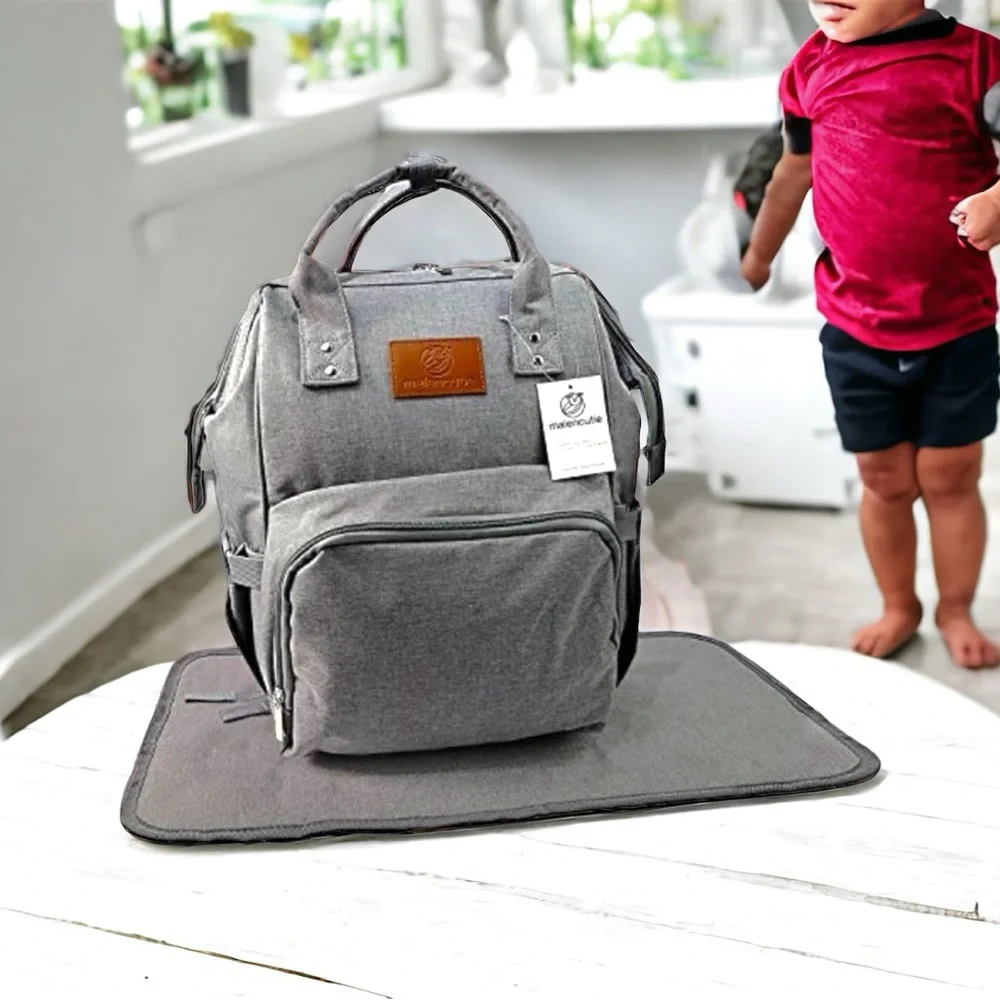 Stylish Gray Multi-Function Diaper Bag Backpack with Changing Pad. - Picture 2 of 13